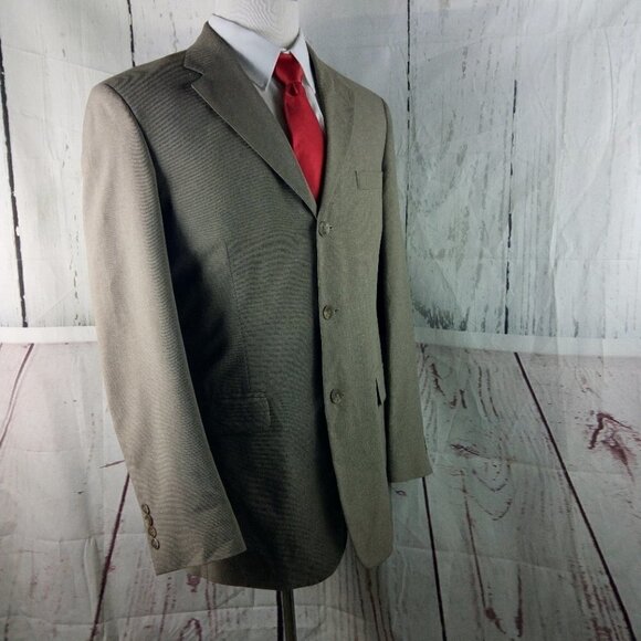J Ferrar 40L 3 Button Light Brown Birdseye Suit Blazer - Picture 5 of 11